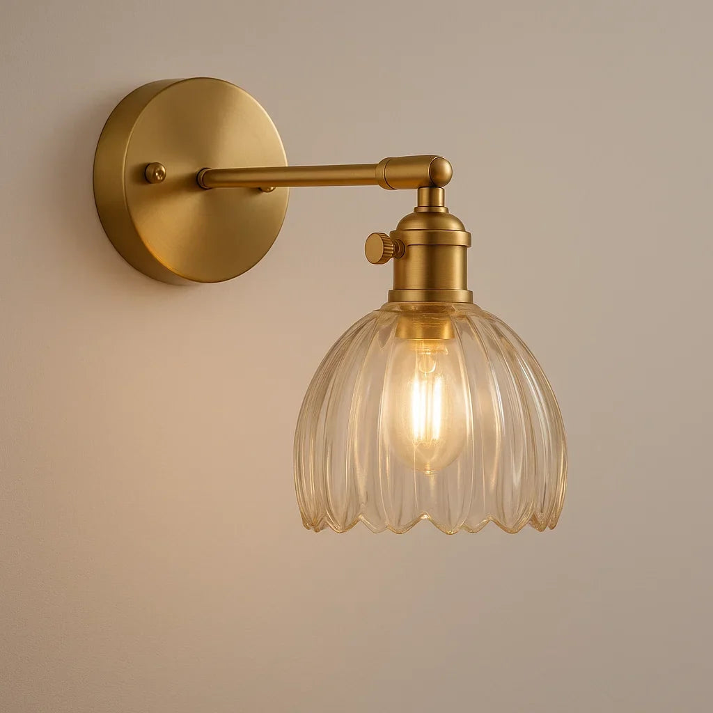 Retro lampa ścienna | Szklany klosz w kształcie tulipana