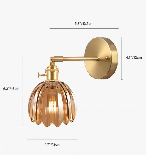 Retro lampa ścienna | Szklany klosz w kształcie tulipana